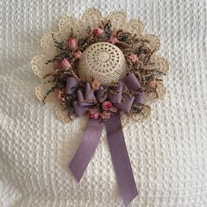 Elegant Cream Crochet Doily with Floral Accents- Cottage Design